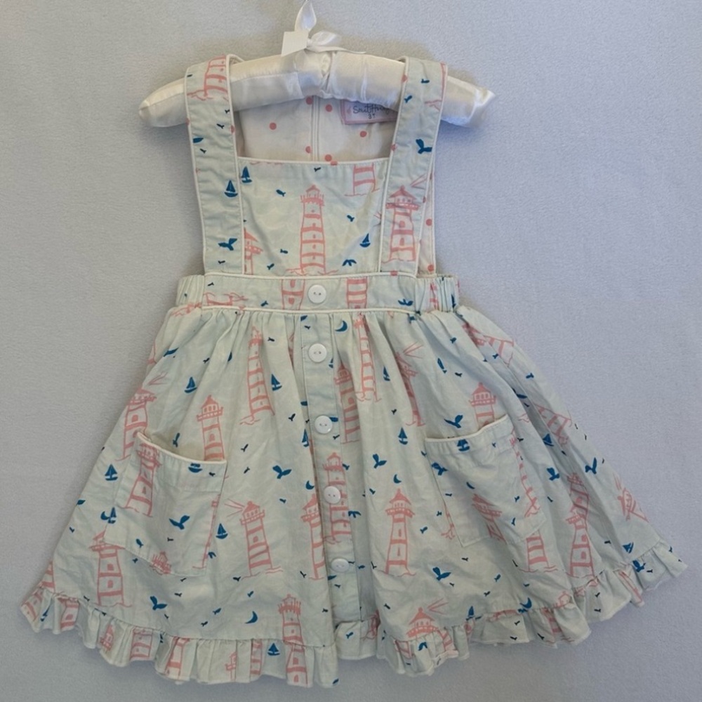 SweetHoney Lighthouse Summer Beach Dress Botton Front Wide Strap Toddler Size 3T